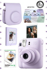 Fujifilm Instax Mini 12 Lila Fotoğraf Makinesi-10'lu Film-Mini Albüm ve Deri Kılıf Seti - Lila