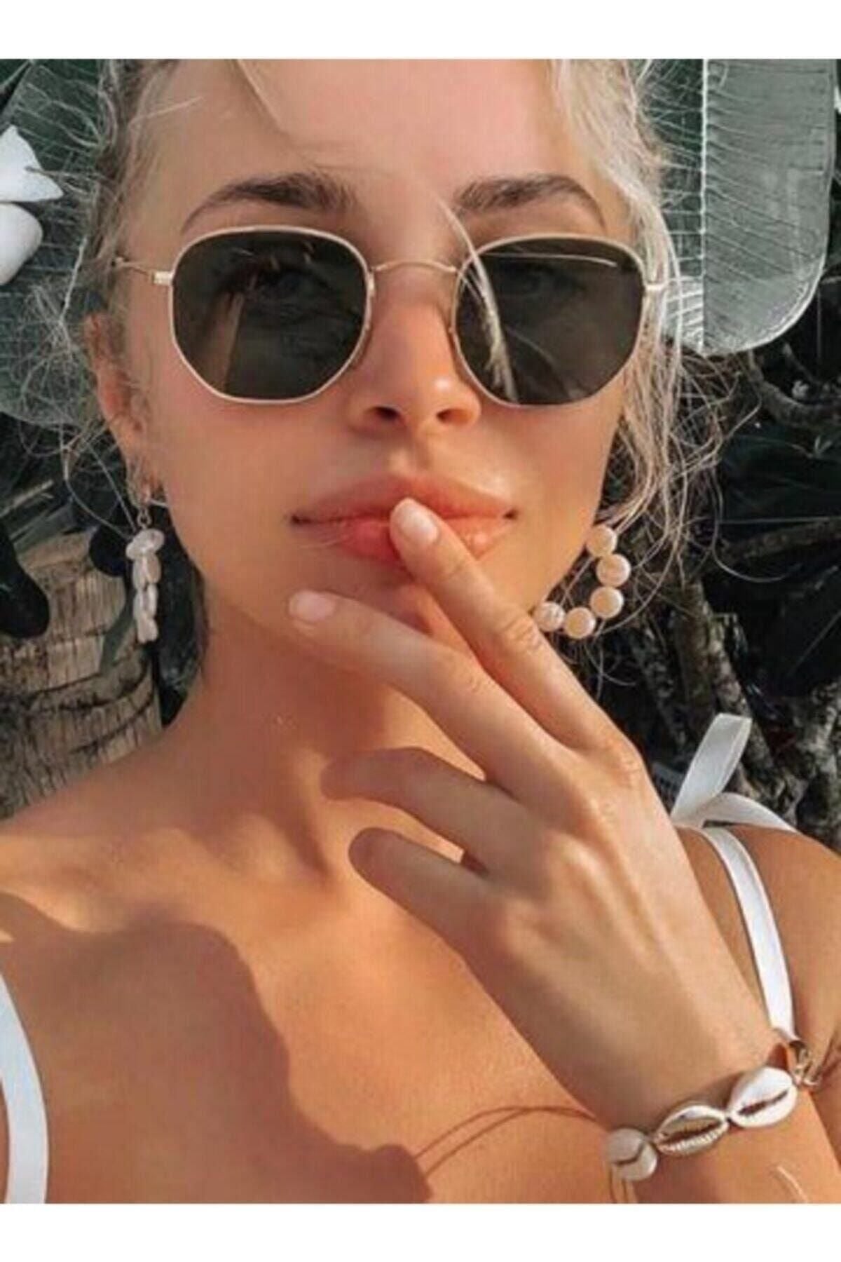 MACERATİ Gold Metal Çerçeveli Beşgen Unisex Güneş Gözlüğü - Görsel 3