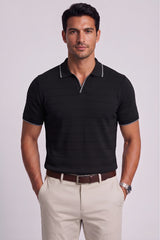 viyamen Erkek Triko Kumaş Yakalı Düğmesiz Açık Yaka Fitilli Kısa Kollu Regular Fit Tişört T-shirt - - Bebek