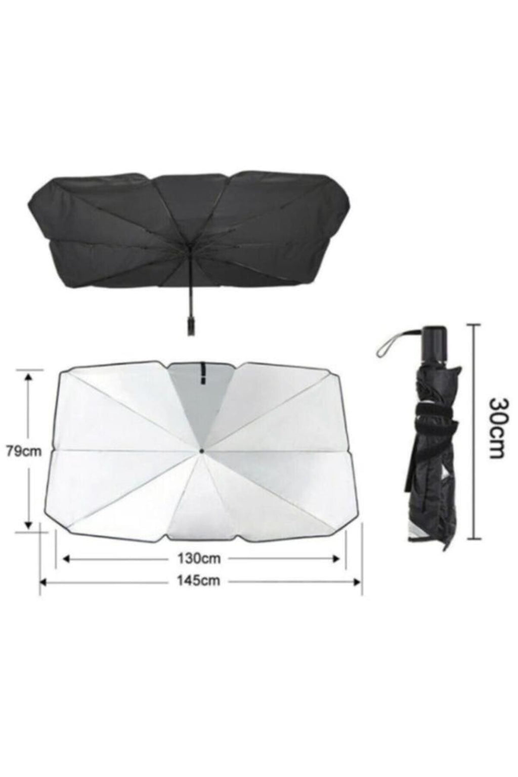 Ally Mobile Ally Araba Güneş Gölge Koruyucu Şemsiye Oto Ön Cam Güneşlik(145cm*79cm) Siyah,gri - Siyah 2