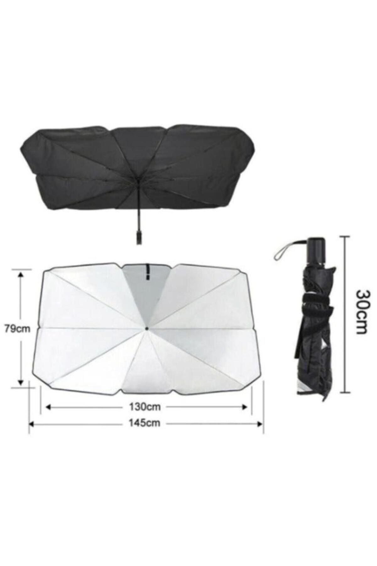 Ally Mobile Ally Araba Güneş Gölge Koruyucu Şemsiye Oto Ön Cam Güneşlik(145cm*79cm) Siyah,gri - Siyah 2