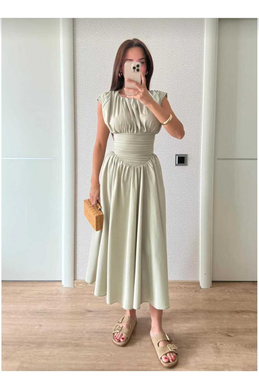 Genel Markalar Pinterest Şık Muadil Midi Elbise - Haki-Lovmi