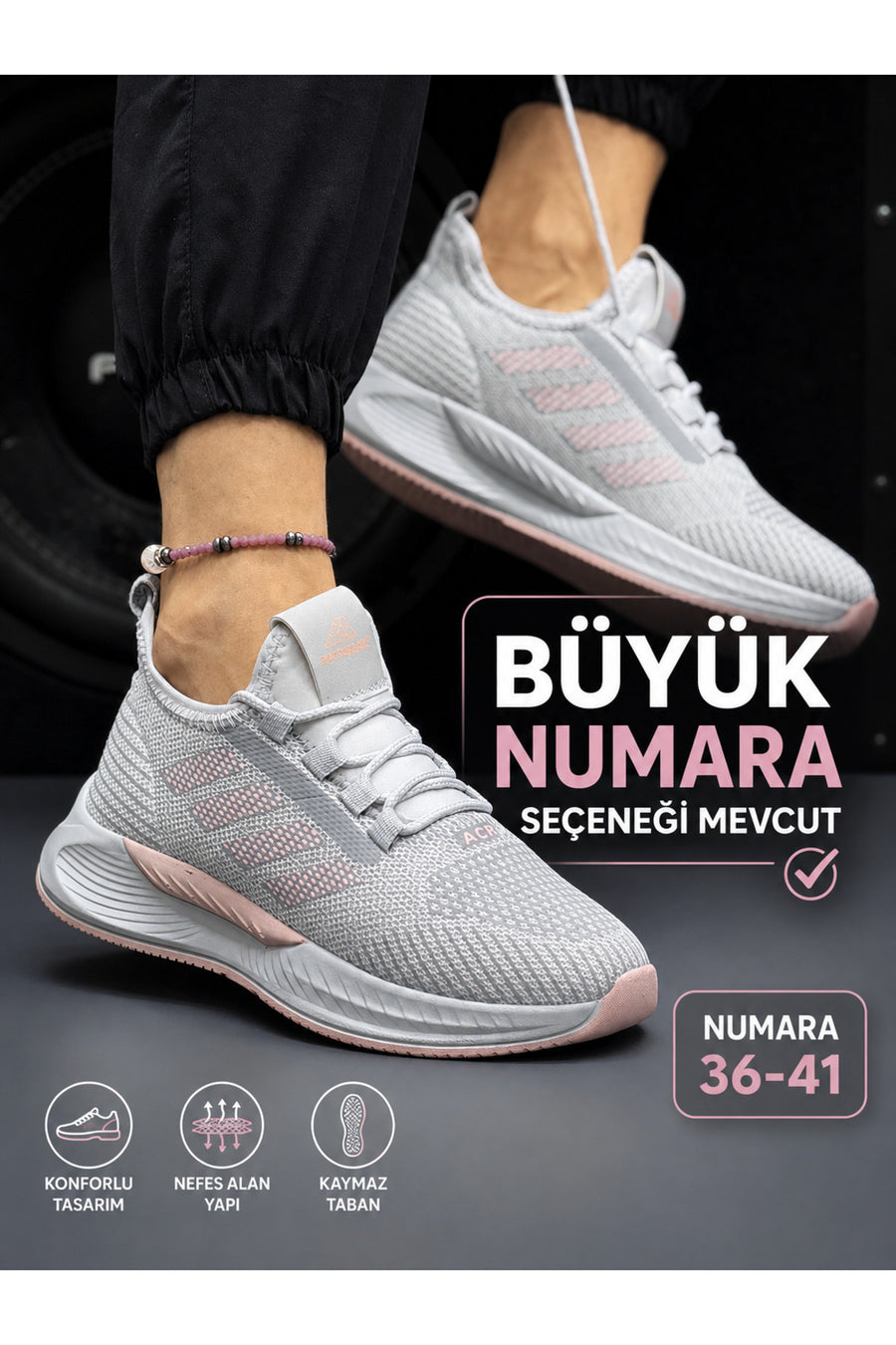 Gerok Siyah Beyaz Unisex Triko Yazlık Spor Ayakkabı • Hafif & Rahat Günlük Kullanım - Buz-Pudra