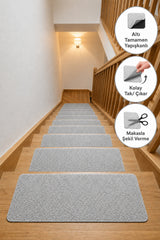 Arnee Altı Tam Yapışkanlı Kaydırmaz Basamak Halısı Pratik Kaymaz Dublex Ev Ahşap Merdiven Halısı Bej 20x75cm - Gri
