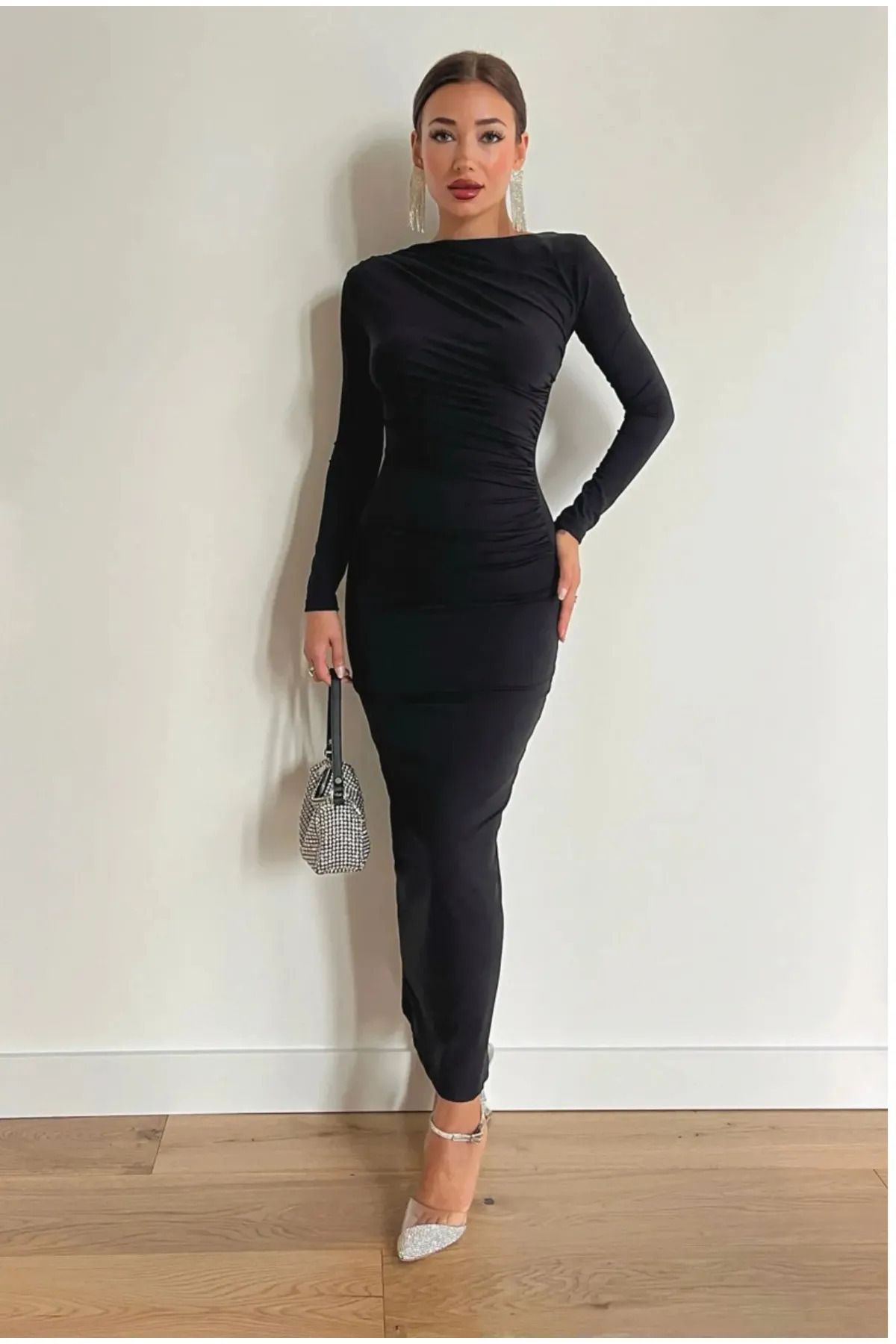 lumuteks Kadın Softouch Drape Detay Maxi Elbise