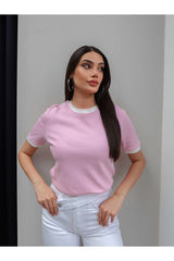 ESRAHELVACI Biyeli Bisiklet Yaka T-Shirt - Aci