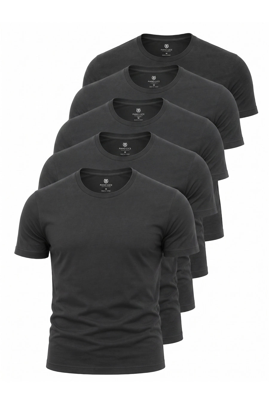 Piano Luce Erkek 5’li Paket T-Shirt – Kısa Kollu Bisiklet Yaka Regular Fit – 5 Renk Seçenekli - Antrasit