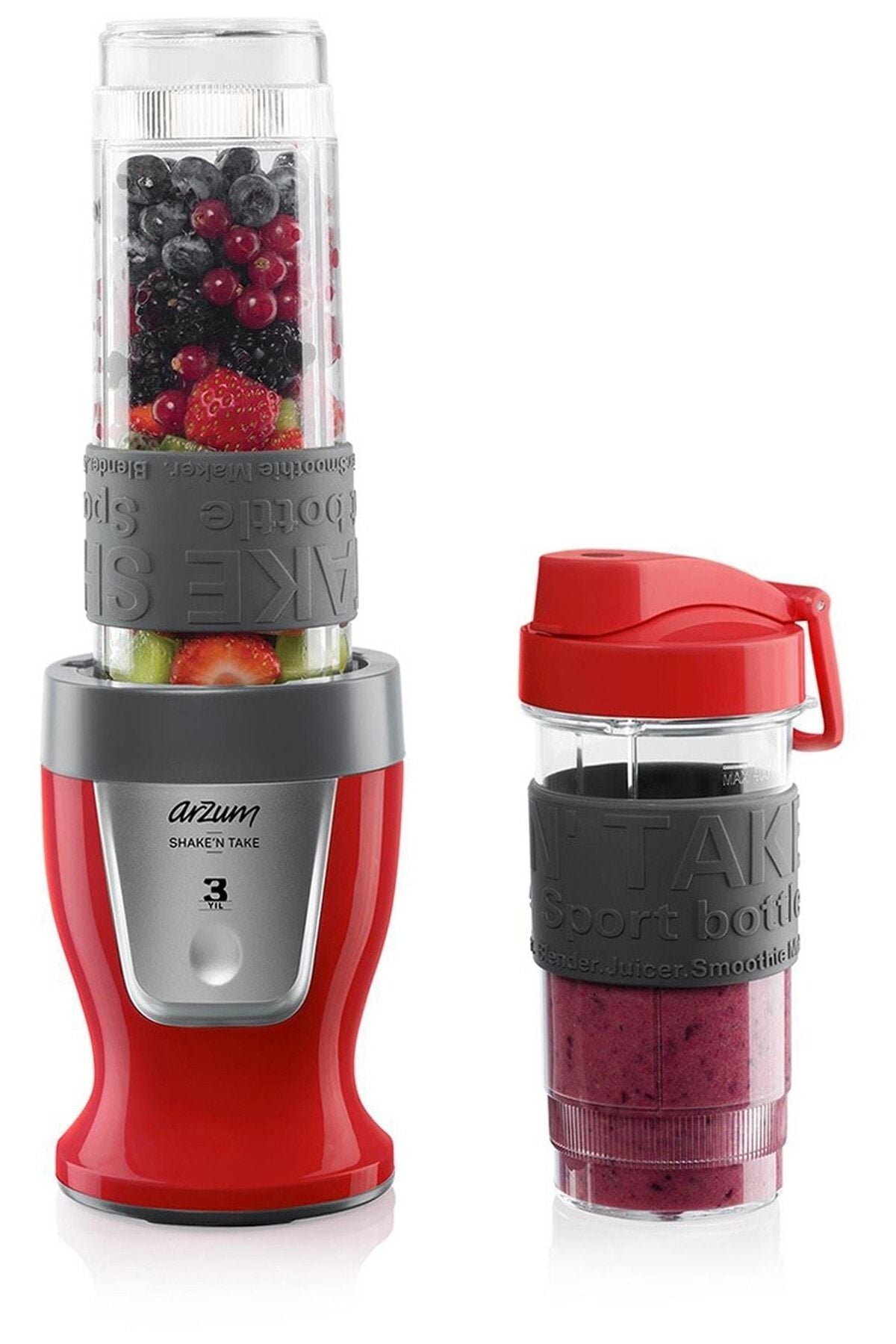 Arzum AR1032 Shake'n Take Kişisel Smoothie Blender, Kırmızı (300 W, 2 Adet Şişe) Varsayılan Standart