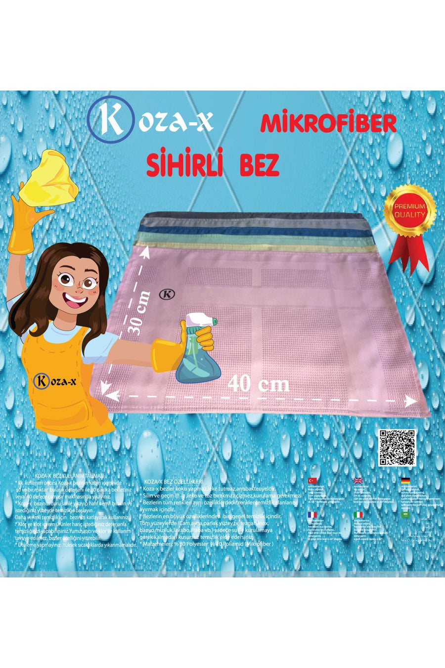 Koza-X Mikrofiber Sihirli Temizlik Bezi 6 Adet Cam,ayna,mutfak,banyo,araç Genel Temizlik Bezi (30/40 CM)