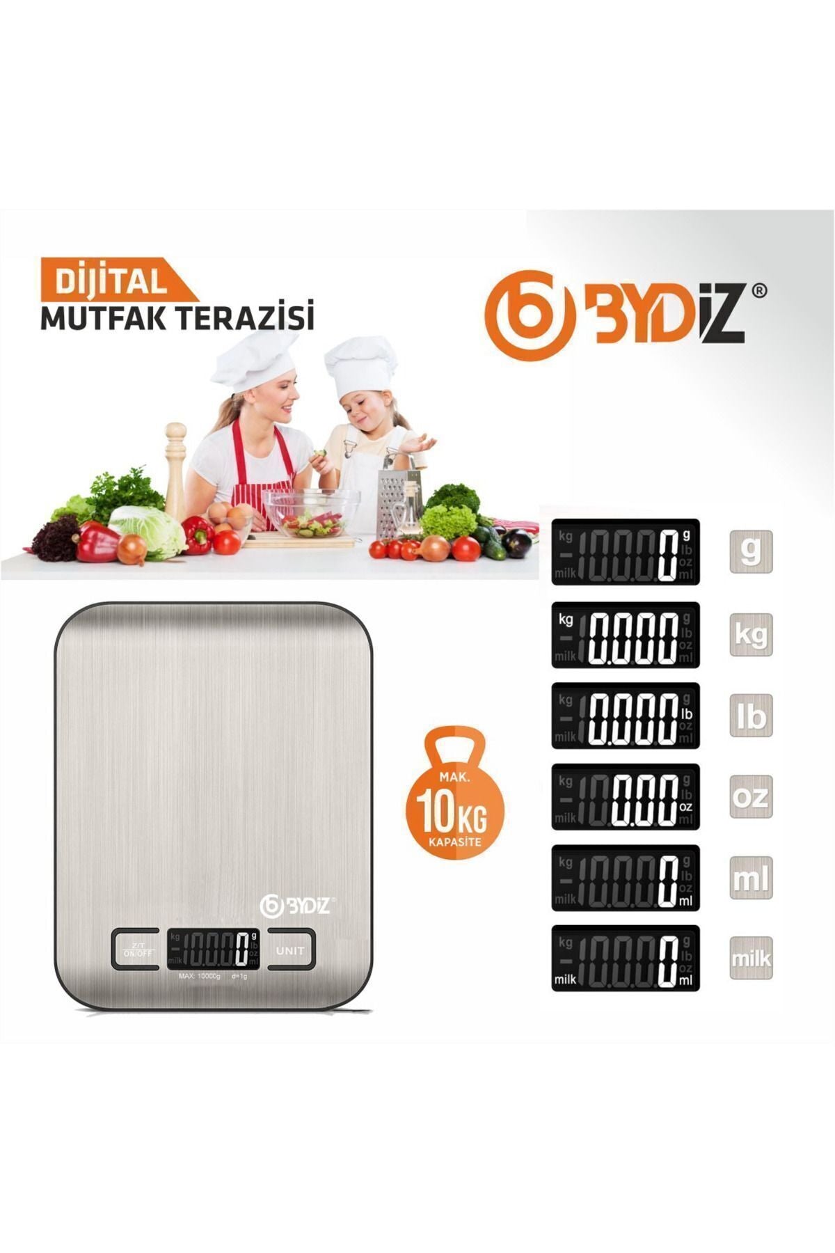 bydiz By-Dijital Kg Mutfak Terazisi - Paslanmaz Çelik Yüzeyli Hassas Mutfak Tartısı gr Hassasiyet - Görsel 4
