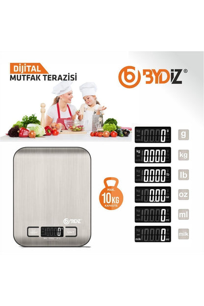 bydiz By-Dijital Kg Mutfak Terazisi - Paslanmaz Çelik Yüzeyli Hassas Mutfak Tartısı gr Hassasiyet - Görsel 4
