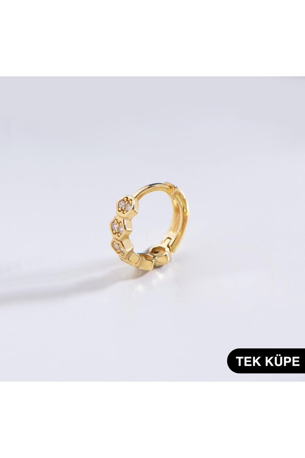 GOLDKUPE 14 Ayar Altın Taşlı Tek Petek Halka Küpe 0,58 gr