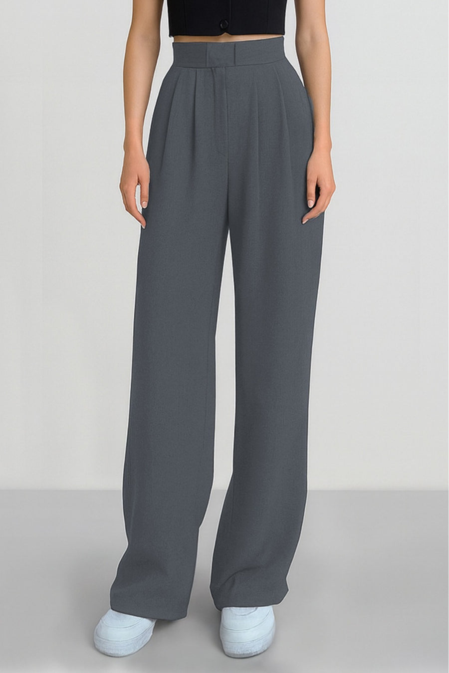 ALİNDA Kadın Cırtlı Yüksek Bel Bol Paça Palazzo Pantolon - Kahverengi