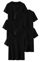 DK DAKSEL Kadın 5’li Basic Tişört Paketi Mint Mavi Pudra Çağla Sarı Renk Rahat Kesim Pamuklu T-Shirt - Siyah