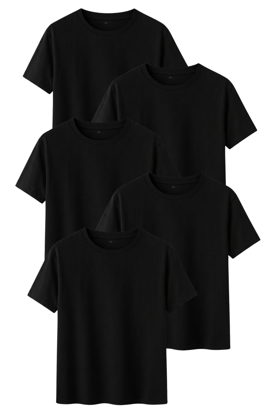 DK DAKSEL Kadın 5’li Basic Tişört Paketi Mint Mavi Pudra Çağla Sarı Renk Rahat Kesim Pamuklu T-Shirt - Siyah