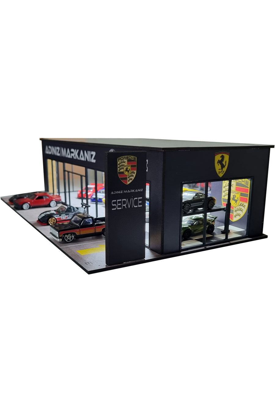 Perlamco Kişileştirilebilir Showroom Galeri Service diorama isimli galeri Led Aydınlatmalı 1/64 ölçek Uyumlu