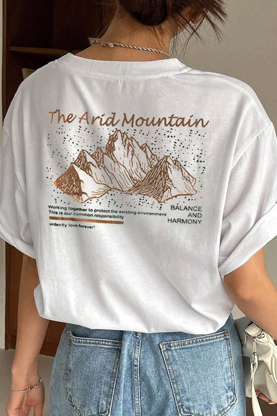 Teenage Millionaire Arid Mountain Gri Oversize Salas Boyfriend Kadın T-shirt - Beyaz