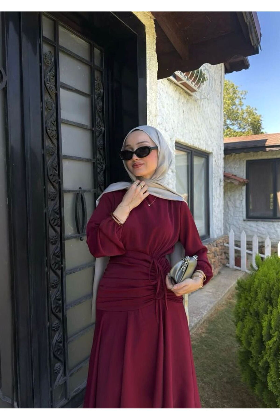 Marselline Bordo Peri Elbise - Kahverengi