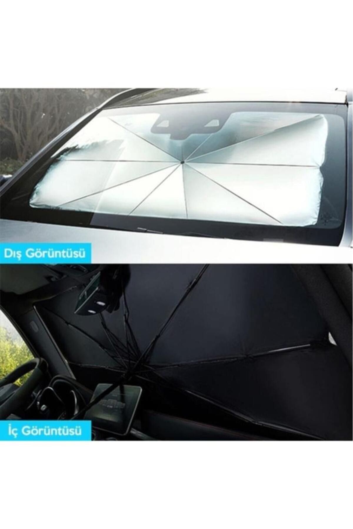 Ally Mobile Ally Araba Güneş Gölge Koruyucu Şemsiye Oto Ön Cam Güneşlik(145cm*79cm) Siyah,gri - Siyah 4
