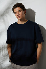 Tudors Unisex Oversize Geniş Kesim %100 Pamuk Yumuşak Dokulu Basic Bisiklet Yaka Beyaz Tişört - Lacivert