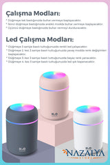 Nazalya 300 ml Ulrasonik Ledli Hava Nemlendirici Buhar Makinesi Ve Aroma Difüzörü