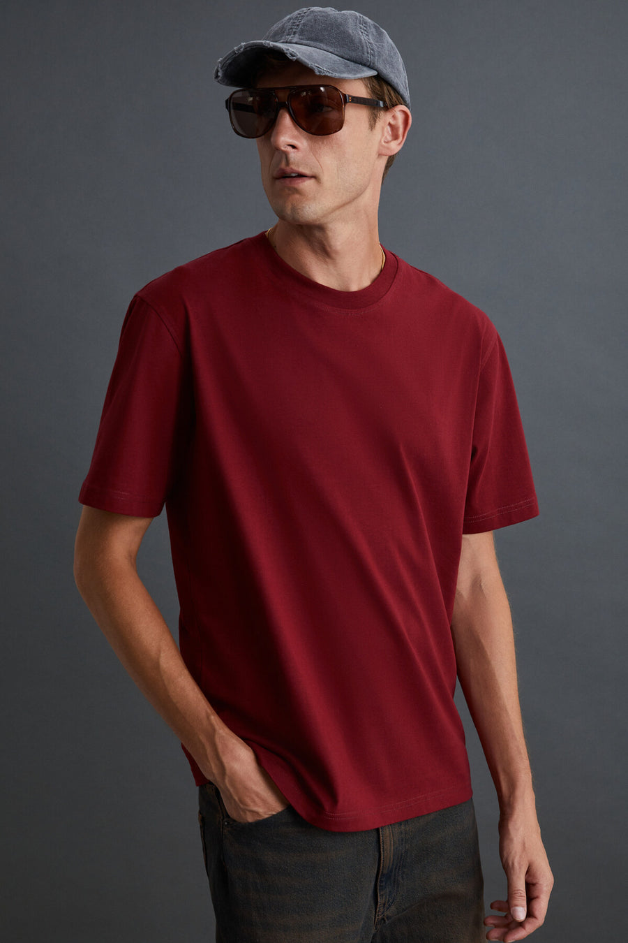 GRIMELANGE Solo Erkek %100 Organik Pamuklu Kalın Dokulu Comfort Fit Bisiklet Yakalı Siyah T-shirt - Lacivert