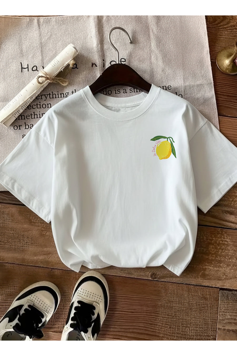 caddekombin Kadın Çift Taraf Limoncello Baskılı Bej T-shirt - Beyaz