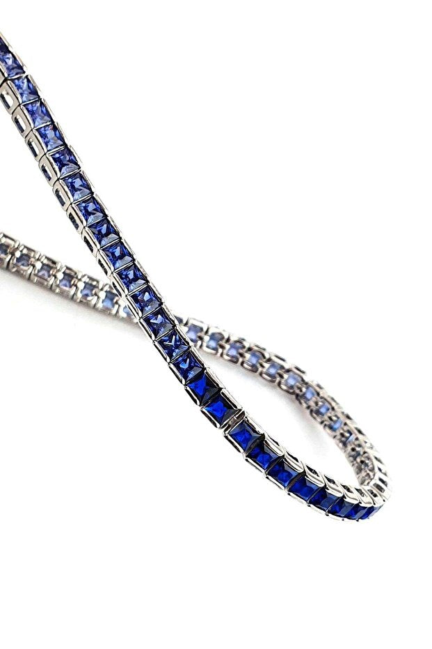 OSESHOP Ametist ve safir taşlı 925ayar gümüş ıtalyan tasarimi su yolu bileklik ( kalınlık 3 mm )