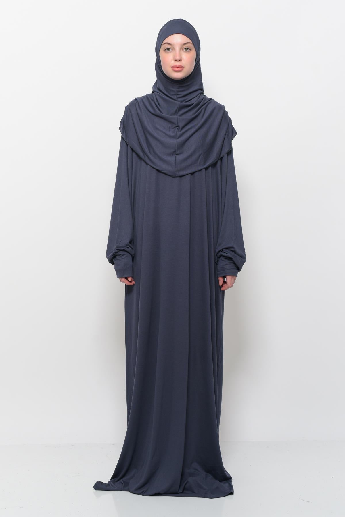 Altobeh Pratik Tek Parça Pamuklu Yarasa Kollu Tak Çıkar Başörtülü Organik Namaz Elbisesi Fıstık Yeşili