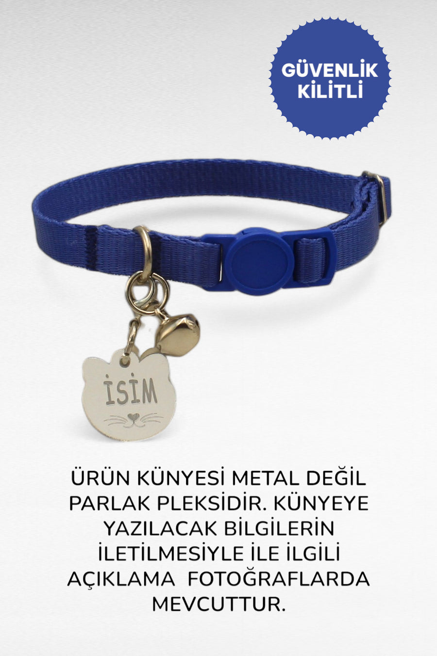 CARAMELOS İSİMLİ KEDİ TASMASI KEDİ İSİMLİK KİŞİYE ÖZEL-EKO SERİSİ - Mavi