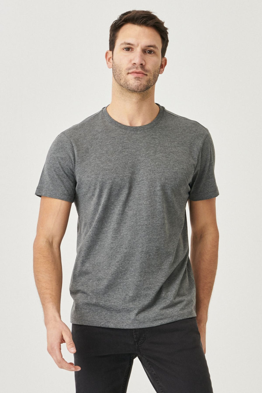 AC&Co / Altınyıldız Classics Erkek/unisex Beyaz %100 Pamuk Slim Fit Dar Kesim Bisiklet Yaka Basic Tişört - Gri