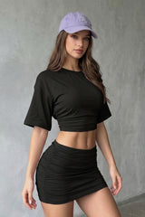 COMBİNE MİCHAİL Kadın Yarasa Kollu Basic Dar 3 Lü Crop Bluz - Yeşil