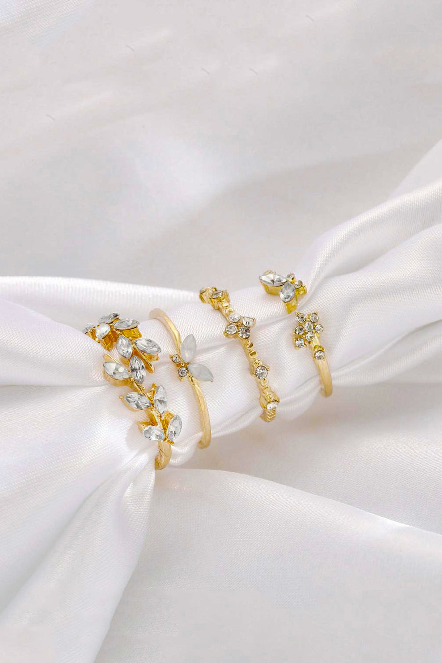 The Collection 4'lü Kombin Kelebek Çiçek Detaylı Eklem Gold Taşlı Yüzük Set - Fiyatı, Yorumları