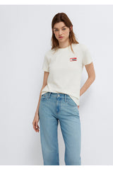 Mavi Baskılı Ekru Tişört Semi Slim Fit / Yarı Dar Kesim 1614251-80194