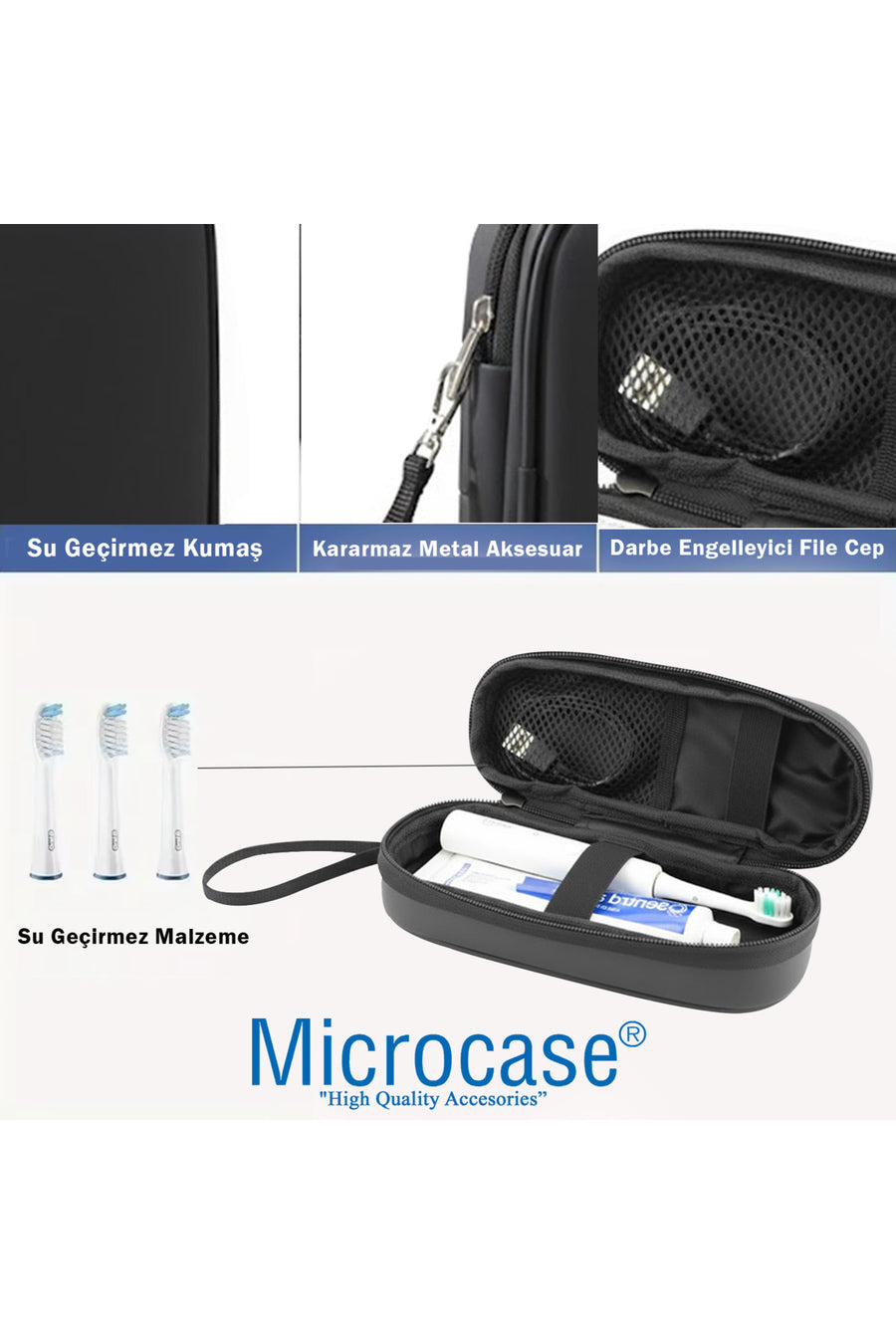 Microcase Şarjlı Diş Fırçaları için Askılıklı Seyahat Saklama Çantası Koruma Kabı Kutusu AL5434
