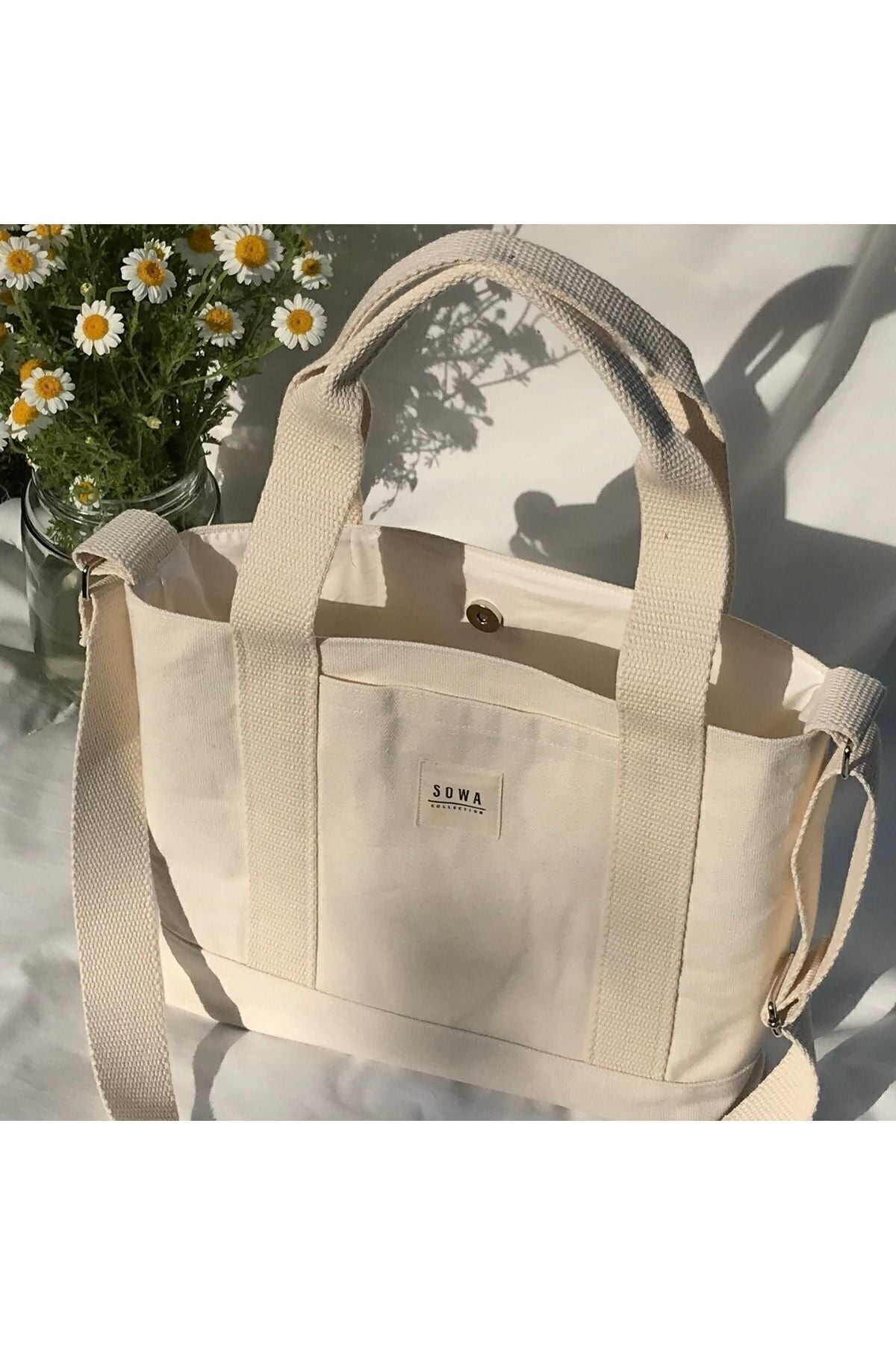 Sowa Collection Kanvas Çıtçıtlı Çanta Ayarlanabilir Çapraz Askılı Kadın El Ve Omuz Çantası U:30 E:35 G:10 Cm - 2