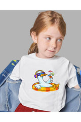 cirokids %100 Pamuklu Unisex Havuzda Keyif Yapan Ördek Desenli Çocuk Tişört