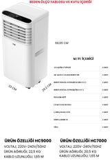 Yui HC9000 9000 BTU Soğutmalı & 7848 BTU Isıtma Portatif Klima (Uzaktan Kumandalı)