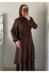Marselline Bordo Peri Elbise - Kahverengi