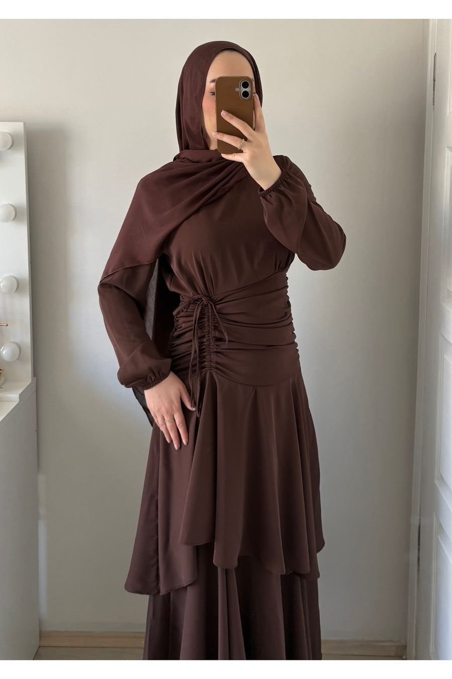 Marselline Bordo Peri Elbise - Kahverengi