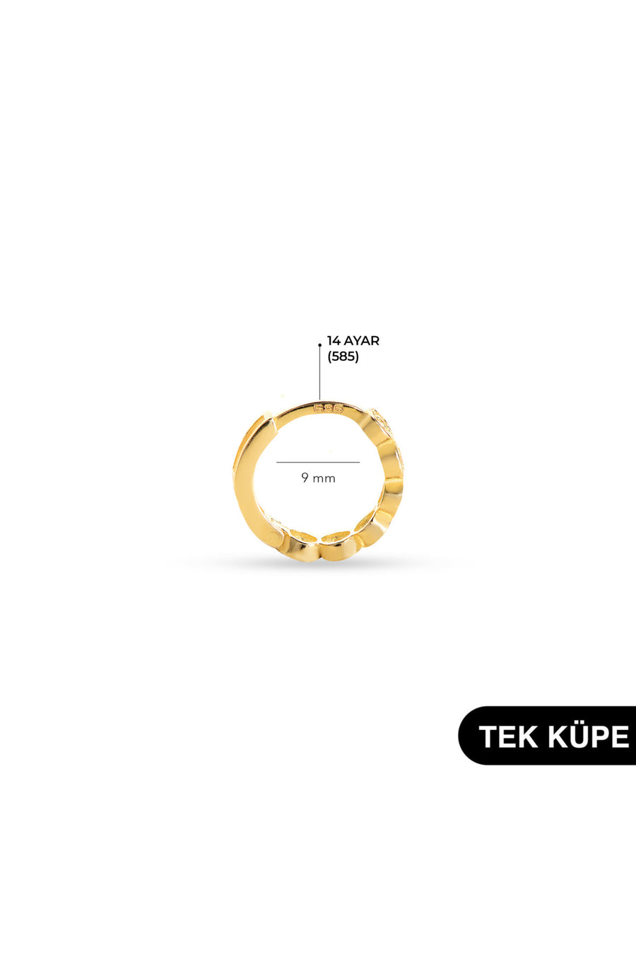 GOLDKUPE 14 Ayar Altın Taşlı Tek Petek Halka Küpe 0,58 gr