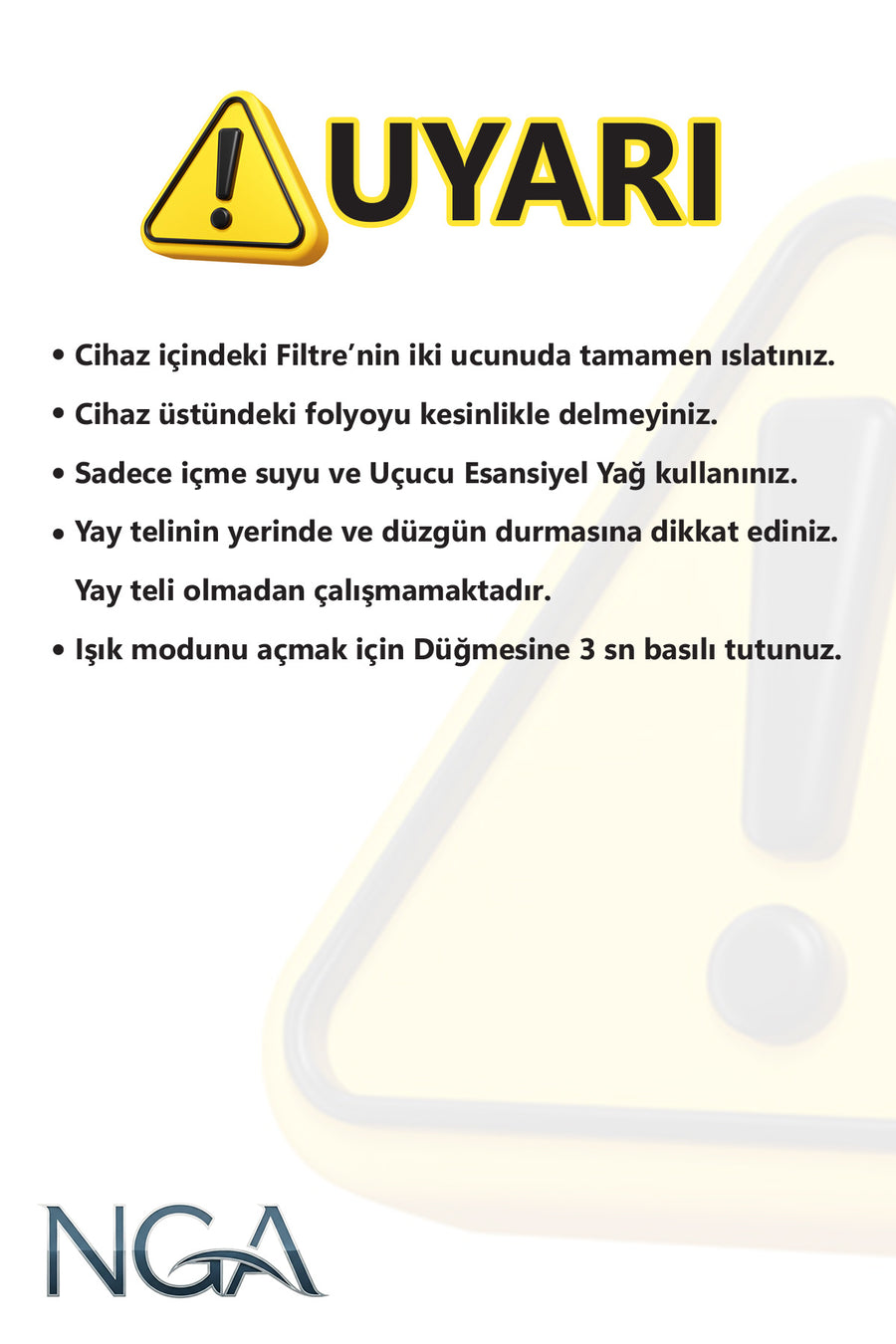 NGA 300 ml H2O Ultrasonik Ledli Hava Nemlendirici Buhar Makinesi Ve Aroma Difüzörü - Koku Hediyeli