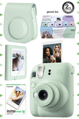 Fujifilm Instax Mini 12 Lila Fotoğraf Makinesi-10'lu Film-Mini Albüm ve Deri Kılıf Seti - Yeşil