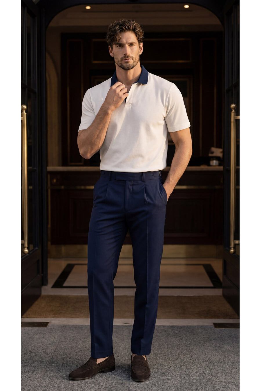 Valiberta Arthur Regular Fit Nova Pike Kumaş Polo Yaka T-Shirt - Beyaz - Lacivert