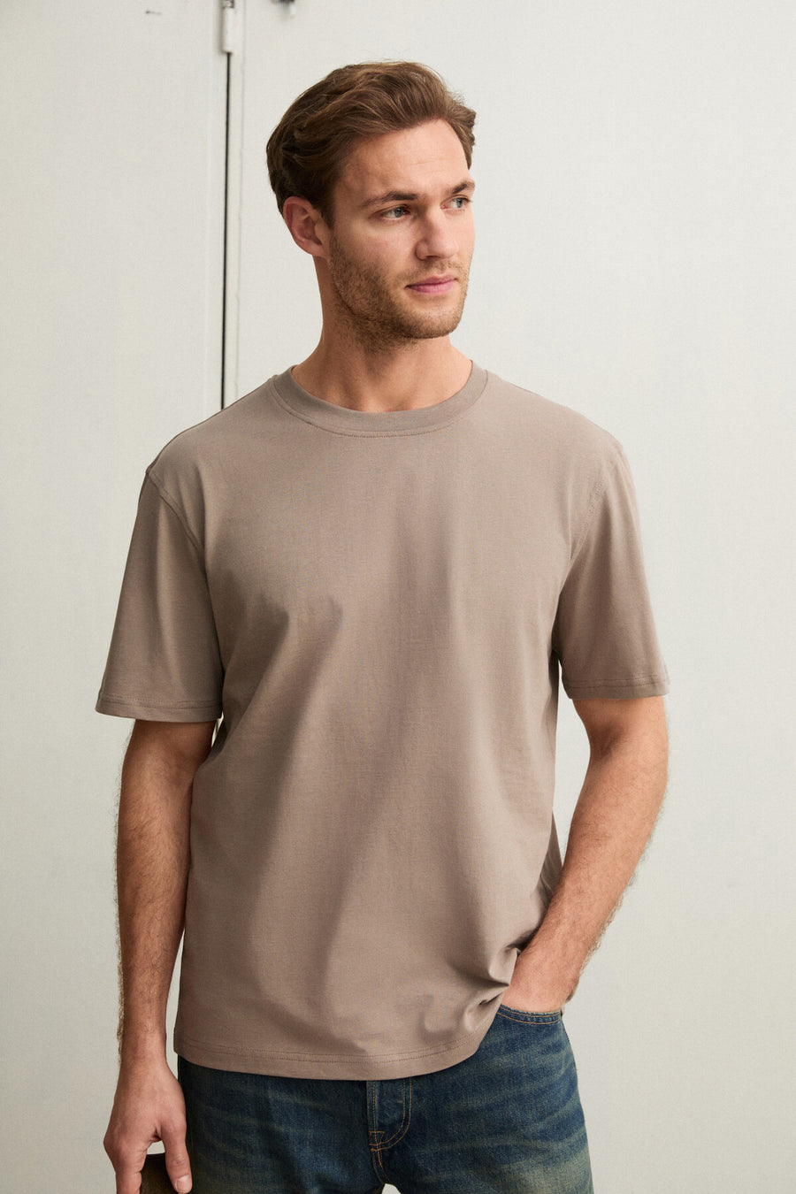 GRIMELANGE Solo Erkek %100 Organik Pamuklu Kalın Dokulu Comfort Fit Bisiklet Yakalı Siyah T-shirt - Lacivert
