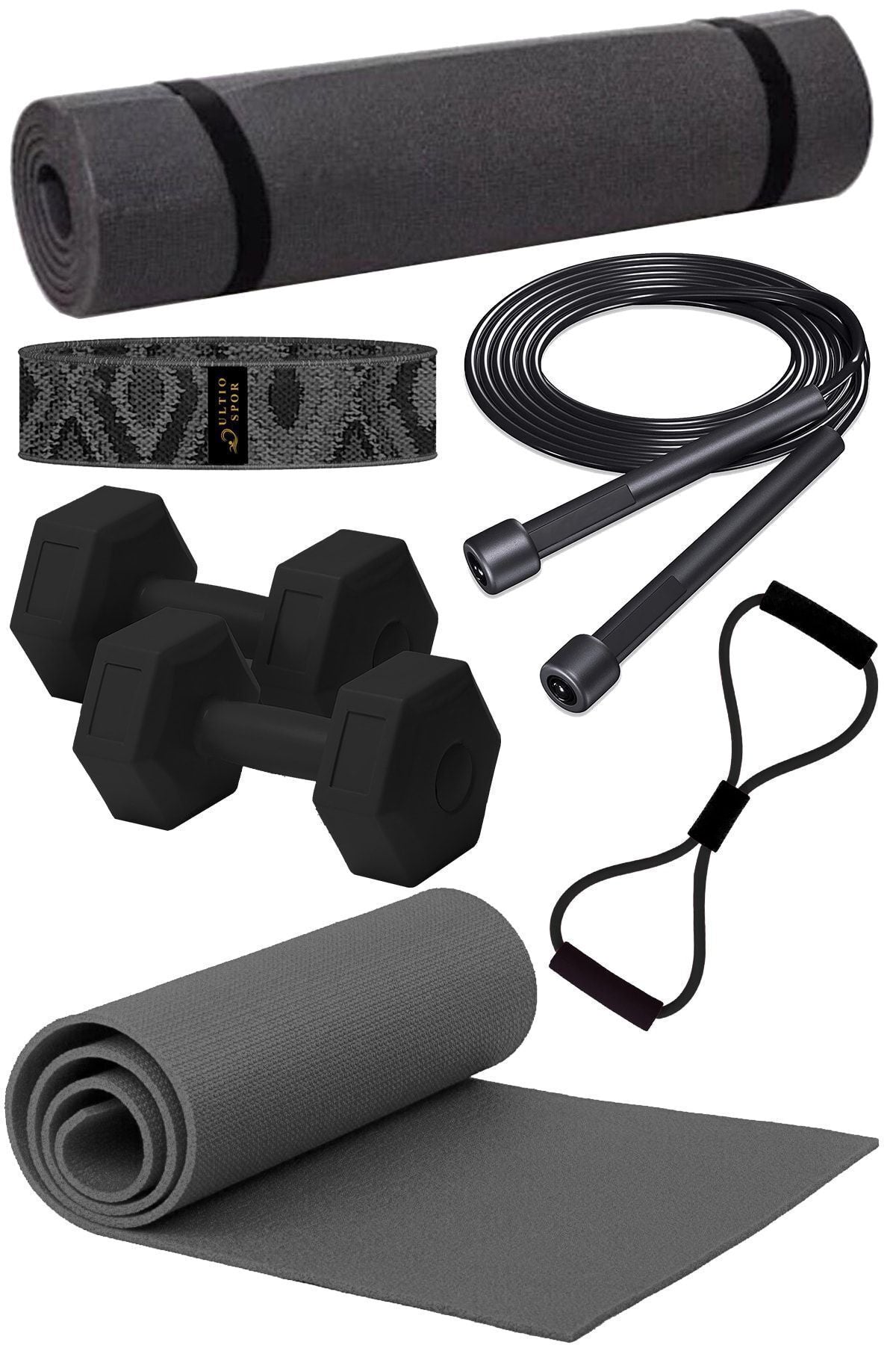 Ultio Spor Son Kalite Pilates Seti Inanılmaz Fiyat Pilates Minderi 2 Adet Dambıl Squat Band Atlama Ipi Direnç