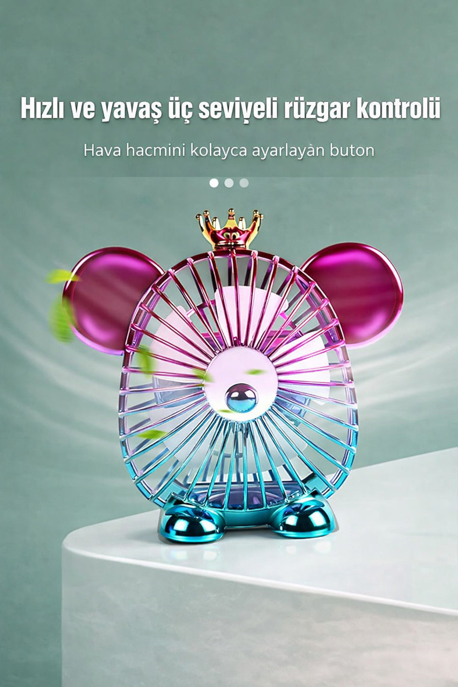 XİRA USB Şarjlı Dekoratif Masaüstü Fan 1200mAh Sessiz Mini Vantilatör 3 Kademeli