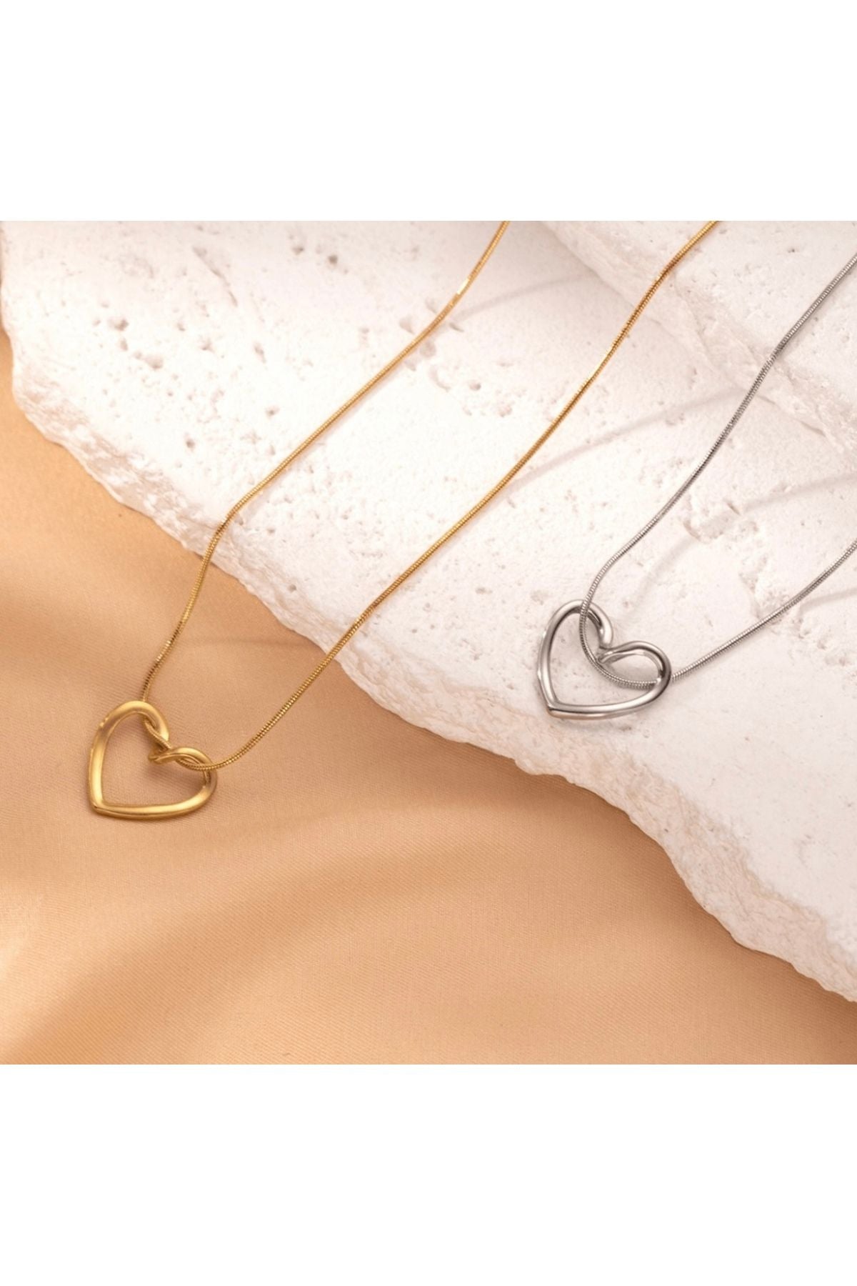 monalisatoka Kadın Gold/Gümüş Kalpli Düğüm Kolye 2 Adet - Gümüş 2