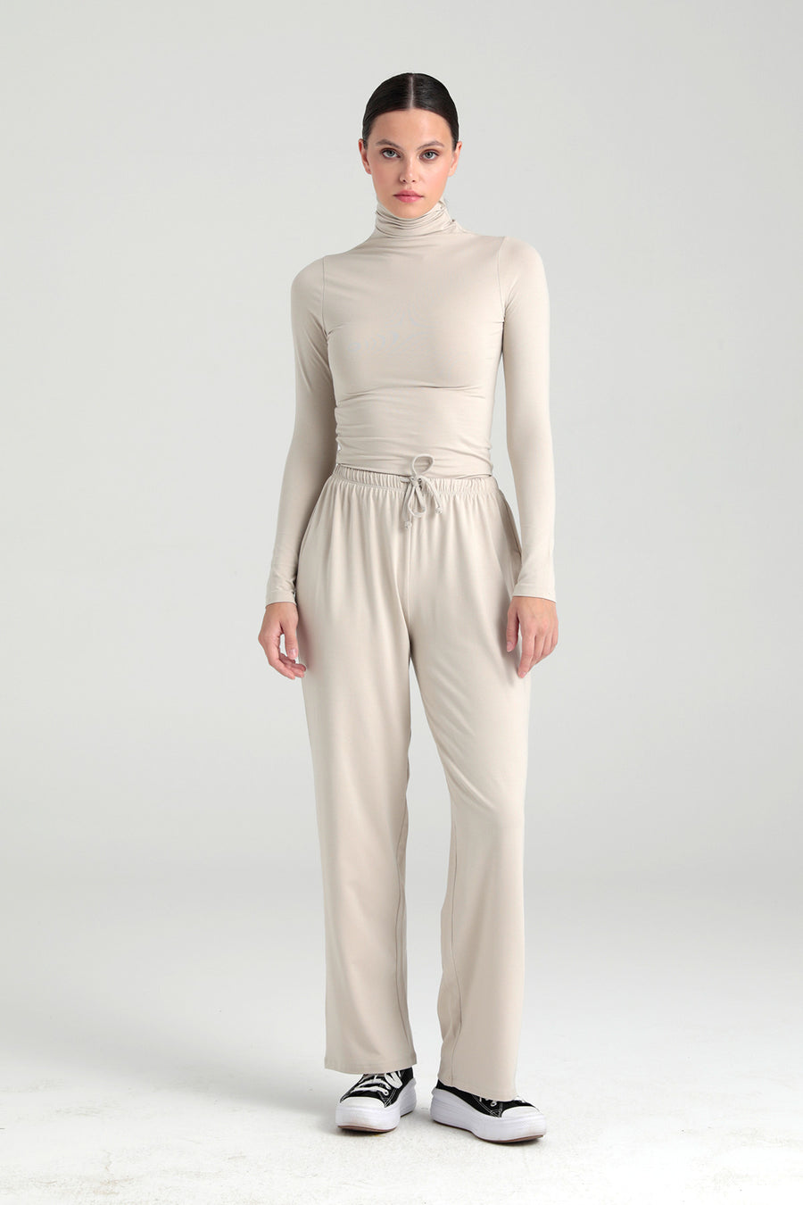 SHEISMONO Ultra Soft Bağcıklı Pantolon Siyah - Kahverengi