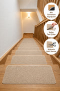 Arnee Altı Tam Yapışkanlı Kaydırmaz Basamak Halısı Pratik Kaymaz Dublex Ev Ahşap Merdiven Halısı Bej 20x75cm - Bej / Açık Kahve Rengi